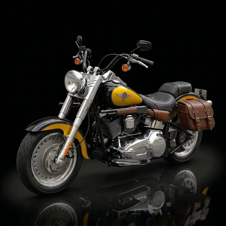 Аренда Harley-Davidson «Fat Boy» в Паттайе — Harley-Davidson Fat Boy, чёрно-жёлтый круизер с кожаными кофрами, FirstMile